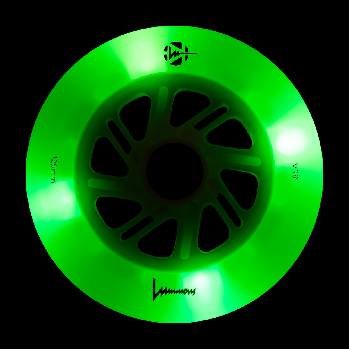 Luminous-LED Wheels White Glow - green LED 125mm/85A Luminous-LED Wheels White Glow - green LED 125mm/85A